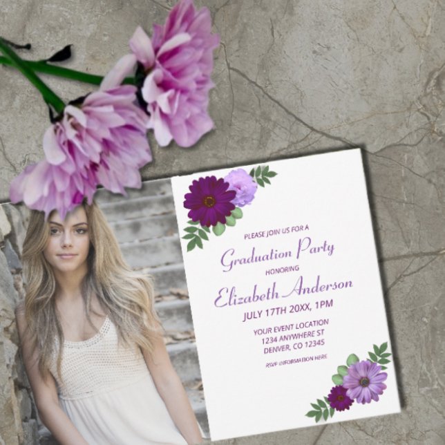 Invitation Purple Peony Floral Graduation (Créateur téléchargé)