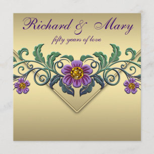 Invitation Purple Petunia Or 50e Anniversaire de Mariage