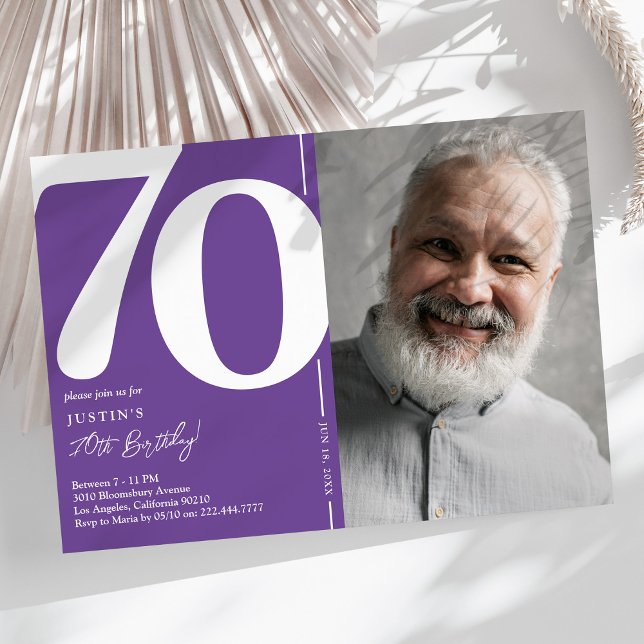 Invitation Purple Photo 70e fête d'anniversaire (Créateur téléchargé)