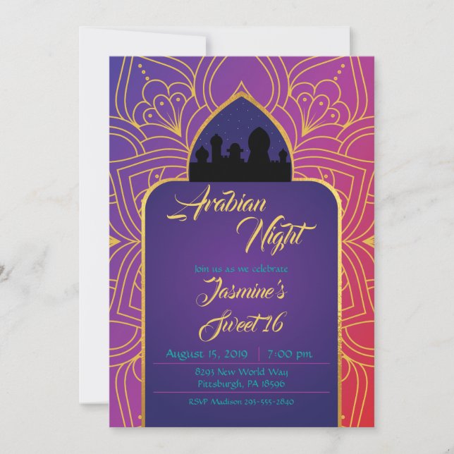 Invitation Purple Pink Gold Arabian Nights Marocain Anniversa (Devant)