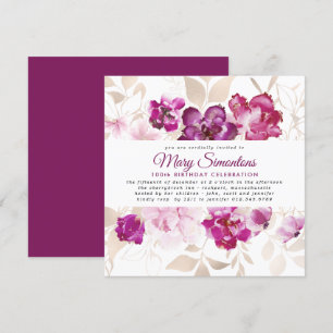 Invitation Purple Pink Gold Floral 100e fête d'anniversaire