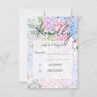 Invitation purple pink hydrangea paintings Wedding RSVP Card