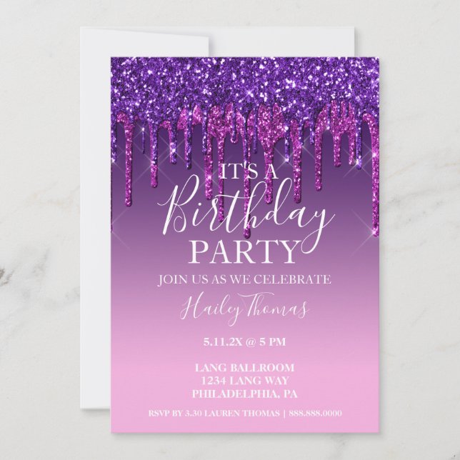 Invitation - Purple & Pink Parties scintillant Dri (Devant)