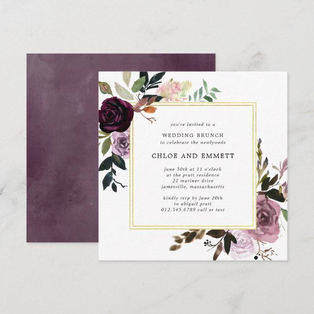 Invitation Purple Plum Mauve Pink Post Mariage Brunch (Devant / Derrière)