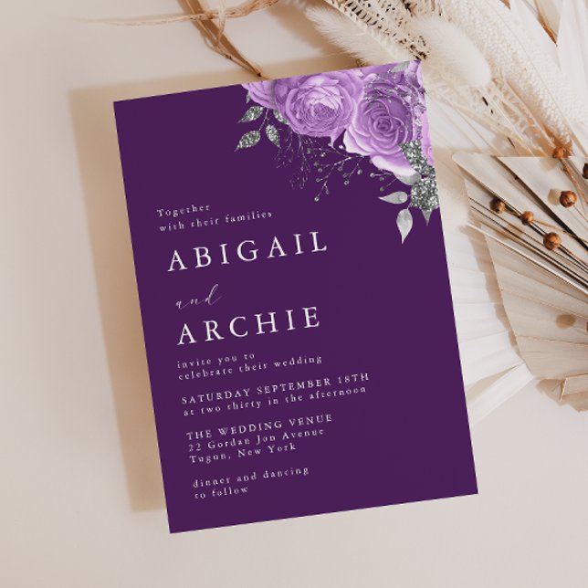 Invitation Purple Plum Violet Floral Wedding  (Créateur téléchargé)