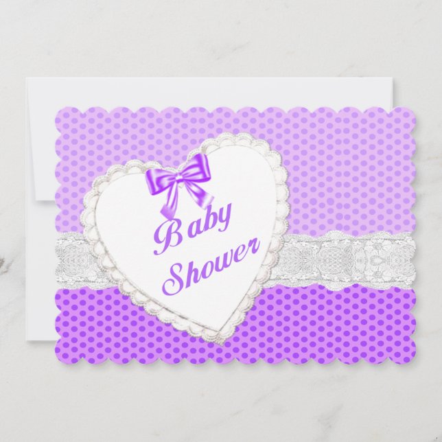 Invitation Purple Polka Dot Dentelle Coeur Baby shower Invita (Devant)
