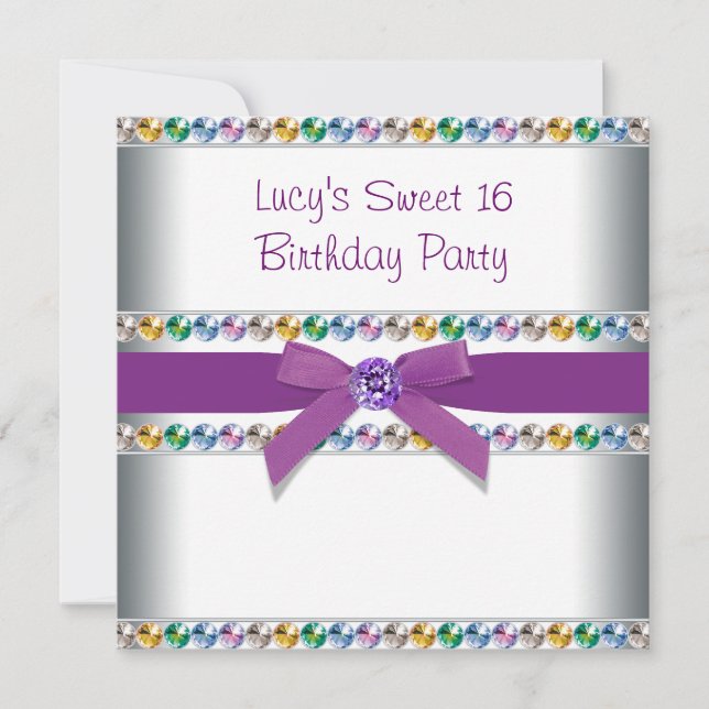 Invitation Purple Rainbow Sweet 16 Party (Devant)