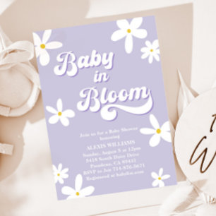 Invitation Purple Retro Baby shower Bébé En Fleur