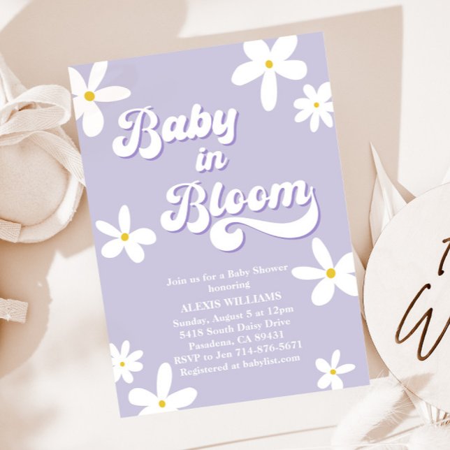 Invitation Purple Retro Baby shower Bébé En Fleur (Créateur téléchargé)