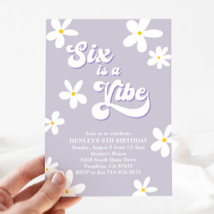 Invitation Purple Retro Daisy Six Est Un Anniversaire Vibe