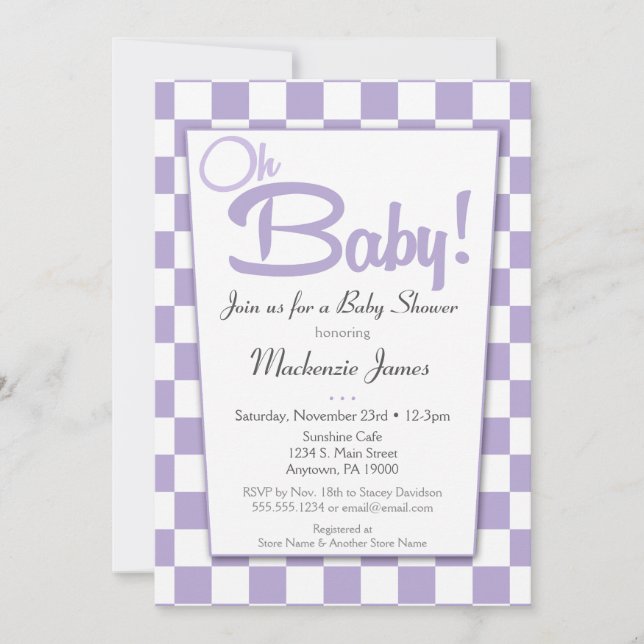 Invitation Purple Retro les années 50 Diner Baby shower Invit (Devant)