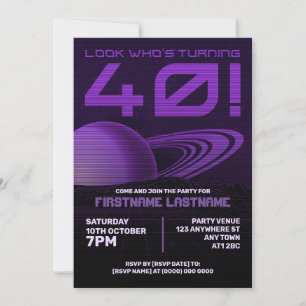 Invitation Purple Retrowave 40e anniversaire de fête Invitati