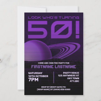 Invitation Purple Retrowave 50e anniversaire de fête Invitati