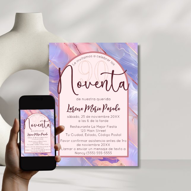 Invitation Purple Rose Agate Espagnol 90e anniversaire pour e (Créateur téléchargé)