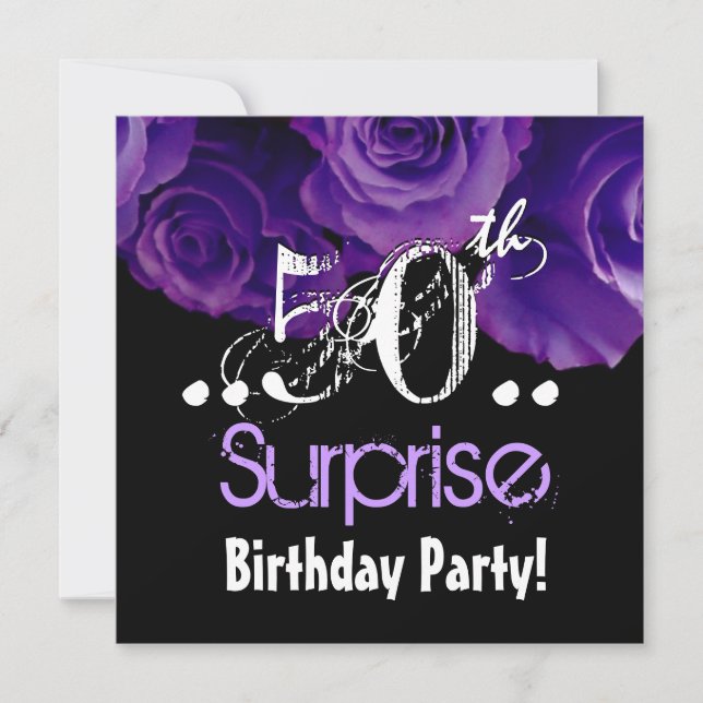Invitation Purple Rose Bouquet 50e fête d'anniversaire surpri (Devant)