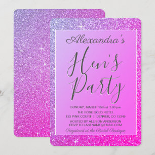 Invitation Purple rose étincelle Parties scintillant Hen's Pa