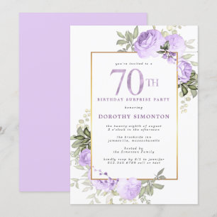 Invitation Purple Rose Floral 70e anniversaire de fête Invita