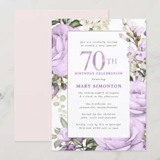 Invitation Purple Rose Floral 70e fête d'anniversaire