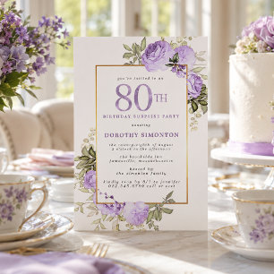 Invitation Purple Rose Floral 80e anniversaire Surprise Party