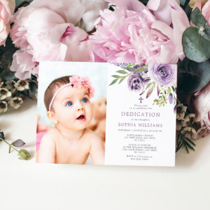 Invitation Purple Rose Floral Photo Girl Dedication
