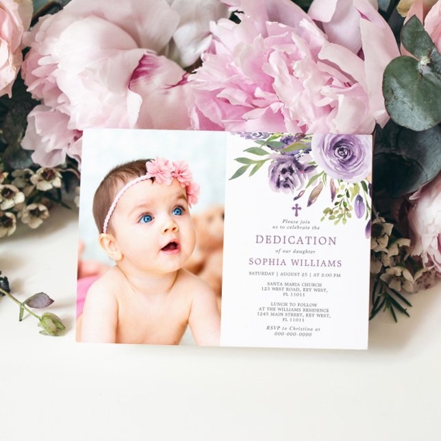 Invitation Purple Rose Floral Photo Girl Dedication (Créateur téléchargé)