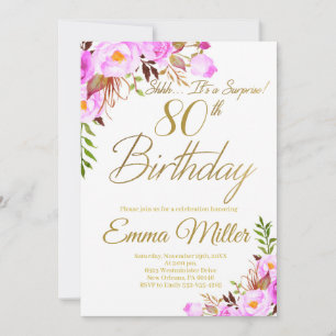 Invitation Purple Rose Floral Surprise 80e fête d'anniversair