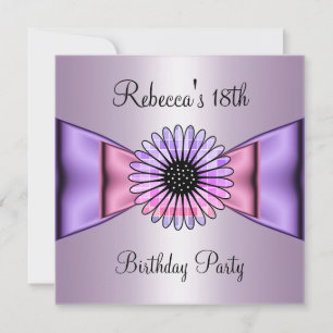 Invitation Purple Rose Flower Bow 18e fête d'anniversaire