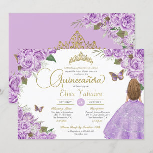 Invitation Purple Rose Gold Tiara Butterfly Elegant Quince