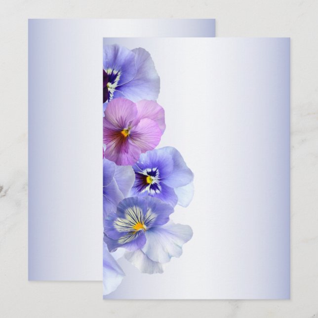 Invitation Purple rose Lilac Panser Floral Rustique (Devant / Derrière)