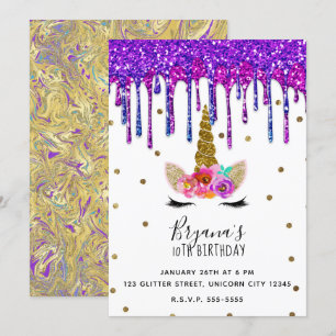 Invitation Purple & Rose Parties scintillant Drift Unicorn An