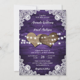 Invitation Purple Rustique Burlap Lights Mariage