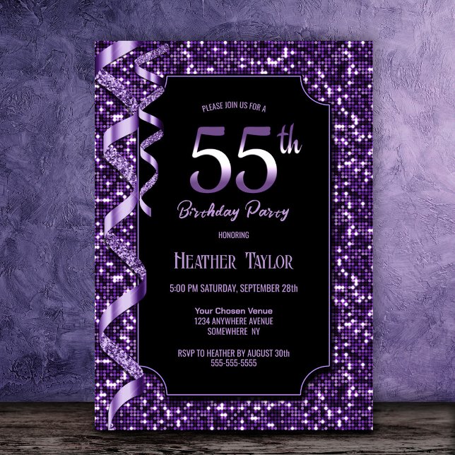 Invitation Purple Sequins 55e fête d'anniversaire (Créateur téléchargé)