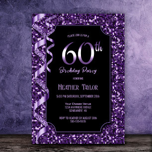 Invitation Purple Sequins 60e fête d'anniversaire