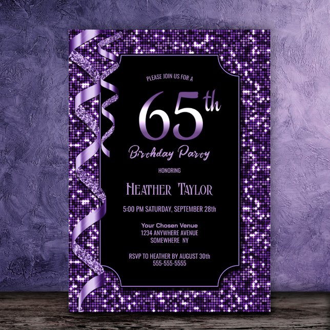 Invitation Purple Sequins 65e fête d'anniversaire (Créateur téléchargé)