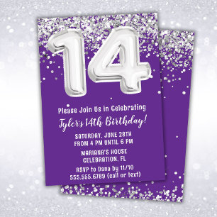 Invitation Purple Silver 14e fête d'anniversaire
