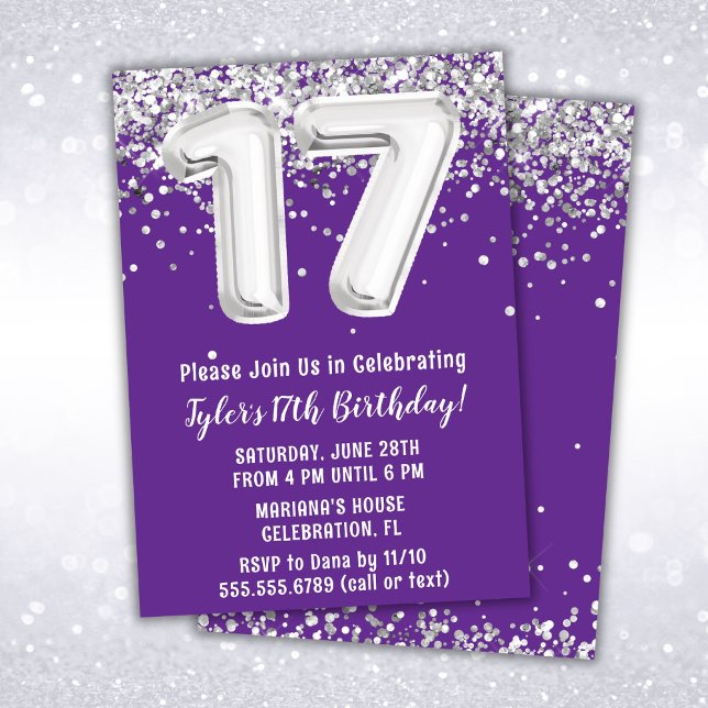 Invitation Purple Silver 17e fête d'anniversaire (Créateur téléchargé)