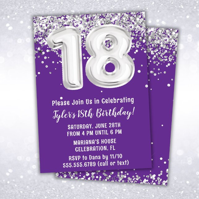 Invitation Purple Silver 18e fête d'anniversaire (Créateur téléchargé)