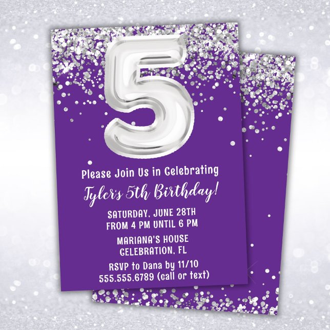 Invitation Purple Silver 5e fête d'anniversaire (Créateur téléchargé)
