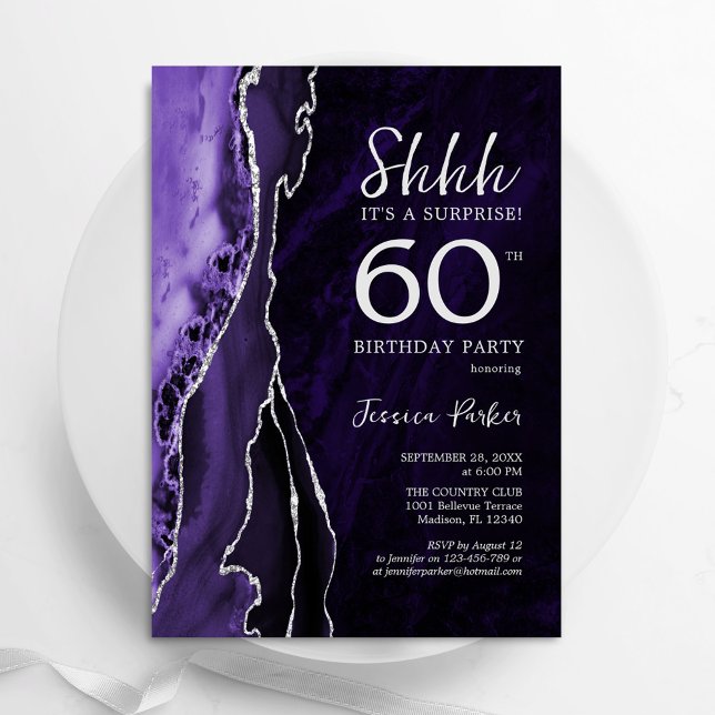 Invitation Purple Silver Agate Surprise 60e anniversaire (Créateur téléchargé)