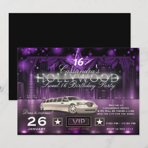 Invitation Purple & Silver City Lights Limo Hollywood Party