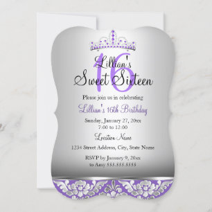 Invitation Purple Silver Damask & Diadème pour Swe