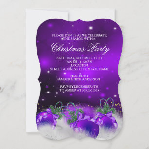 Invitation Purple Silver Gold Holly Baubles Noël fête 2
