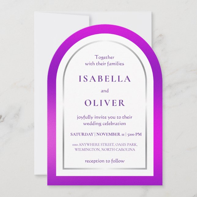 Invitation Purple silver gradient frame wedding (Devant)