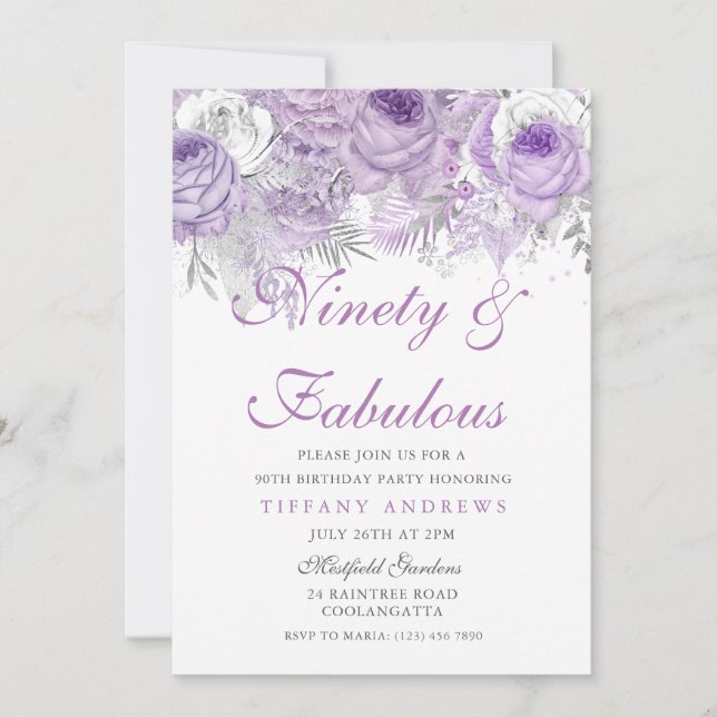 Invitation Purple Silver Ninety et fabuleux 90e anniversaire (Devant)
