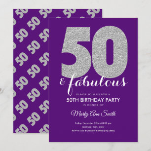 Invitation Purple Silver Parties scintillant 50 & Fabuleux fê