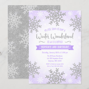 Invitation Purple Silver Winter Wonderland Girl Anniversaire