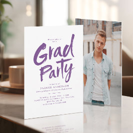 Invitation Purple Simple Moderne Brosse Script Grad Party