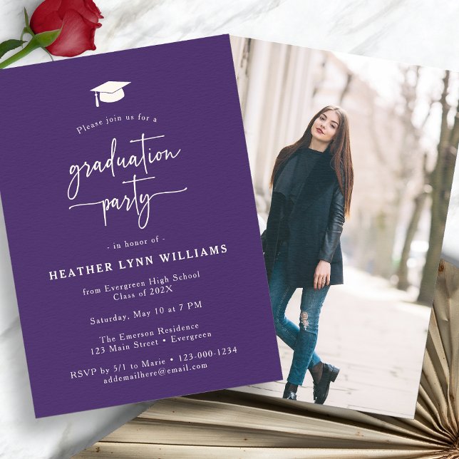 Invitation Purple Simple Photo Graduation (Purple Simple Photo Graduation Party Invitation by Painted Paperie
)