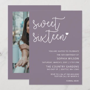 Invitation Purple Simple Script Sweet 16 Anniversaire Photo