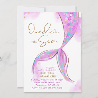 Invitation Purple Sirène 1er Anniversaire Fête ONE der The Se